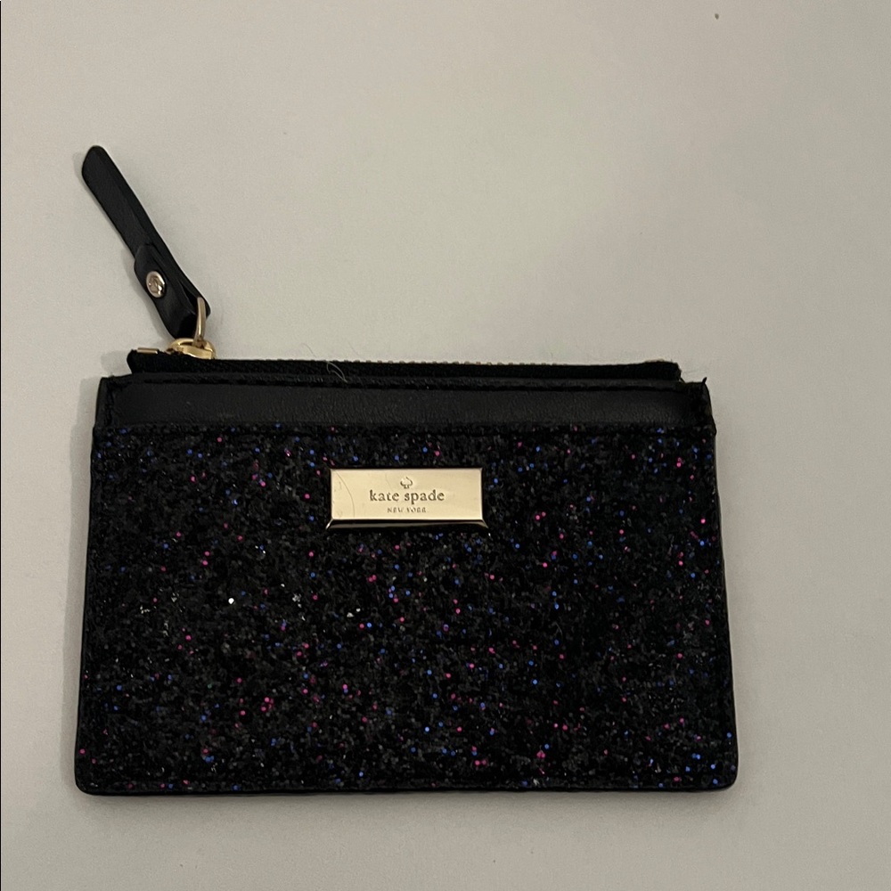 Kate Spade Black and Multicolor Glitter Card Holder USED GOID CONDITION
